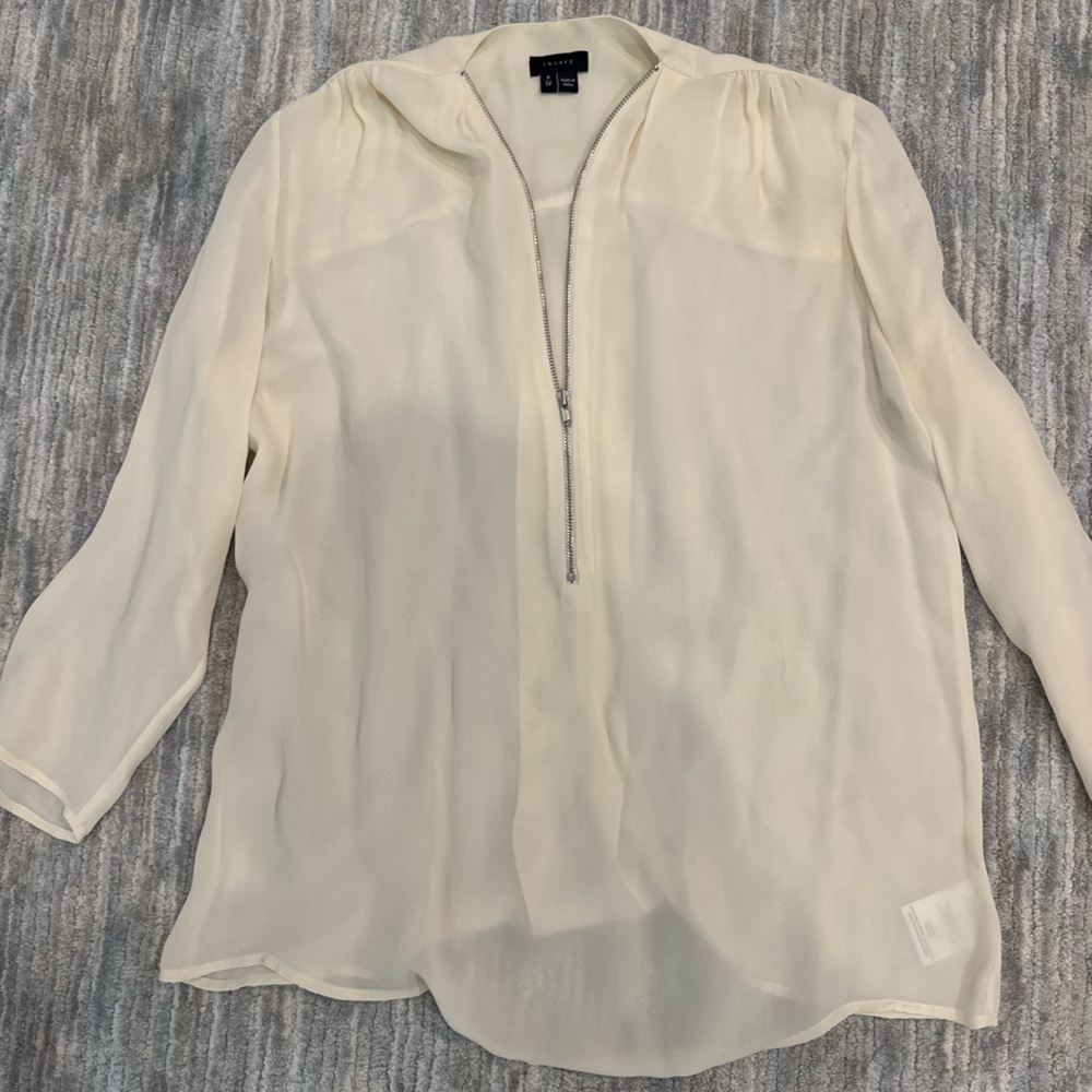 Theory Cream Zip-Front Blouse